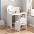 White MDF Kids Vanity Table with Mirror Chair  Storage Shelves