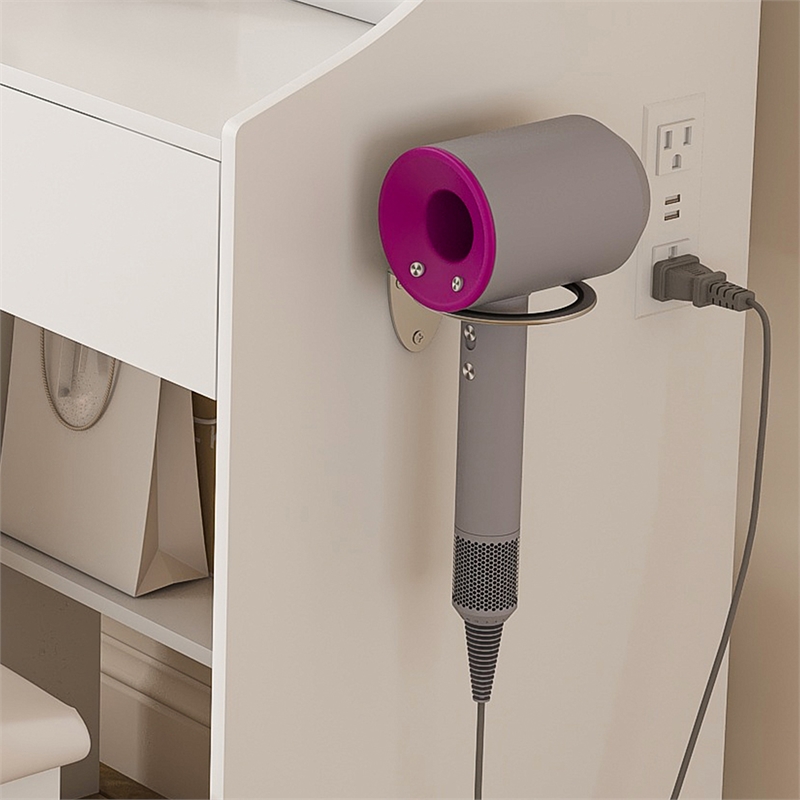 White MDF LED Vanity Mirror with Stool  7 Storage Cabinets Dressing Table