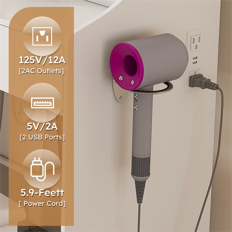 White MDF LED Vanity Mirror with Stool  7 Storage Cabinets Dressing Table