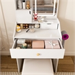 White MDF LED Vanity Mirror with Stool  7 Storage Cabinets Dressing Table