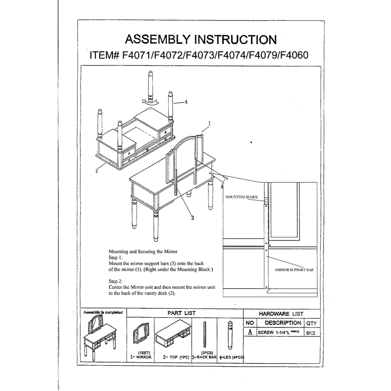 White Solid Wood Bedroom Vanity Set with Foldable Mirror and Stool