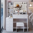 White MDF 41  Vanity Table Set with LED Mirror  Cushioned Stool   Storage Case