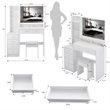 White MDF 41  Vanity Table Set with LED Mirror  Cushioned Stool   Storage Case