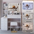 White MDF 41  Vanity Table Set with LED Mirror  Cushioned Stool   Storage Case