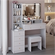 White MDF 41  Vanity Table Set with LED Mirror  Cushioned Stool   Storage Case