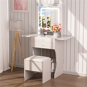 White MDF Small Space Vanity Set with Stool & Foldable Side Tables