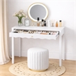White 35.4  MDF Vanity Desk with Drawer and Gold Knob Modern Compact Table