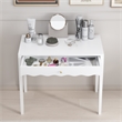 White 35.4  MDF Vanity Desk with Drawer and Gold Knob Modern Compact Table