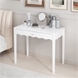 White 35.4  MDF Vanity Desk with Drawer and Gold Knob Modern Compact Table