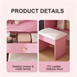 Pink MDF LED Vanity Mirror Dressing Table with Stool & Storage Cabinets