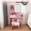 Pink MDF LED Vanity Mirror Dressing Table with Stool & Storage Cabinets
