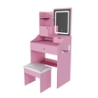 Pink MDF LED Vanity Mirror Dressing Table with Stool & Storage Cabinets