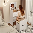 White Wood 3 in 1 Dressing Table Set with LED Mirror and Storage Stool