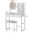 White Metal & Wood Vanity Desk with LED MirrorPower Outlet & Stool