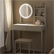 White Metal & Wood Vanity Desk with LED MirrorPower Outlet & Stool