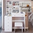 White wood 37  Vanity Table Set with LED Mirror Stool and Power Outlet