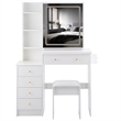 White wood 37  Vanity Table Set with LED Mirror Stool and Power Outlet