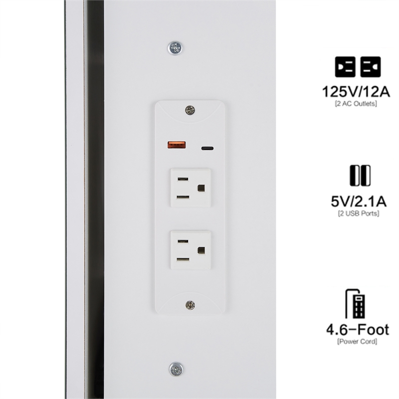 White wood 37  Vanity Table Set with LED Mirror Stool and Power Outlet