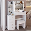 White wood 37  Vanity Table Set with LED Mirror Stool and Power Outlet