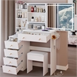 White wood 37  Vanity Table Set with LED Mirror Stool and Power Outlet