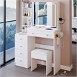 White wood 37  Vanity Table Set with LED Mirror Stool and Power Outlet