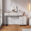 White wood Adjustable Length Vanity with Cloud LED Mirror and Storage Cabinet