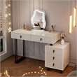 White wood Adjustable Length Vanity with Cloud LED Mirror and Storage Cabinet