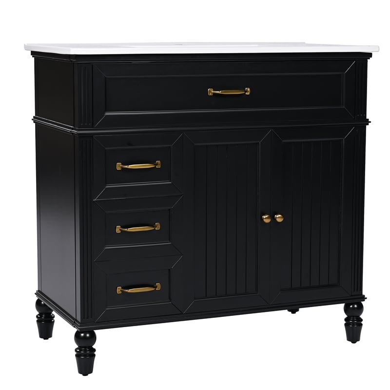 36 Black Solid Wood Bathroom Vanity with Sink and Storage Drawers