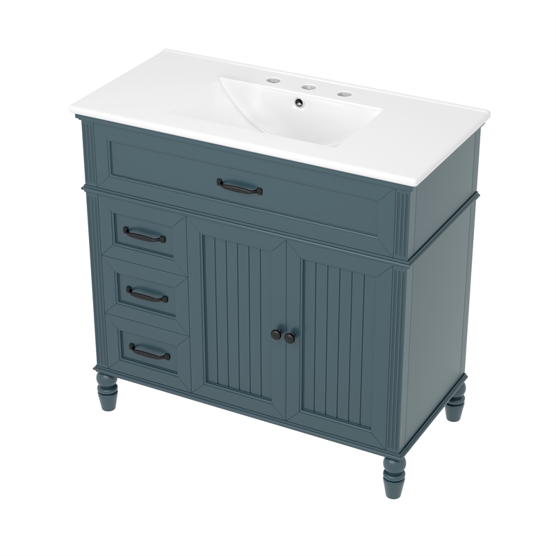 36 Gray  Solid Wood Bathroom Vanity with Sink and Storage Drawers