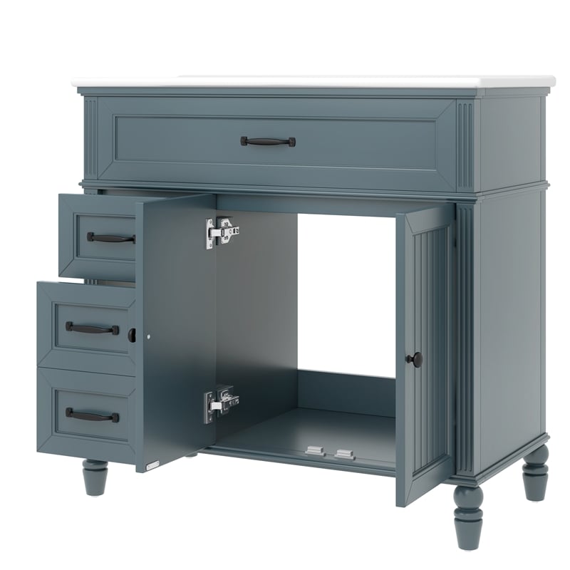 36 Gray  Solid Wood Bathroom Vanity with Sink and Storage Drawers