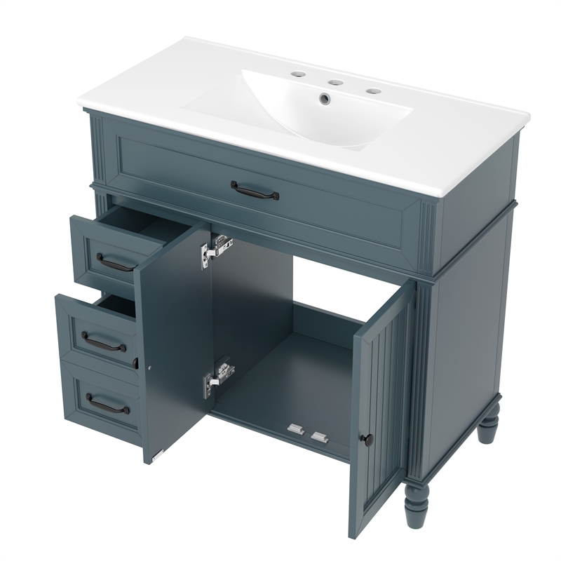 36 Gray  Solid Wood Bathroom Vanity with Sink and Storage Drawers