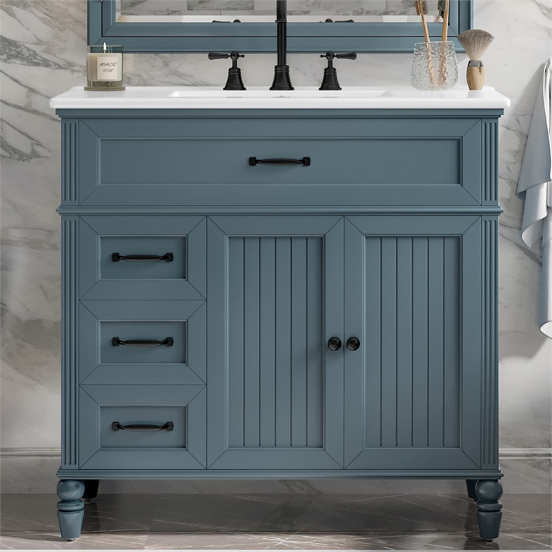 36 Gray  Solid Wood Bathroom Vanity with Sink and Storage Drawers