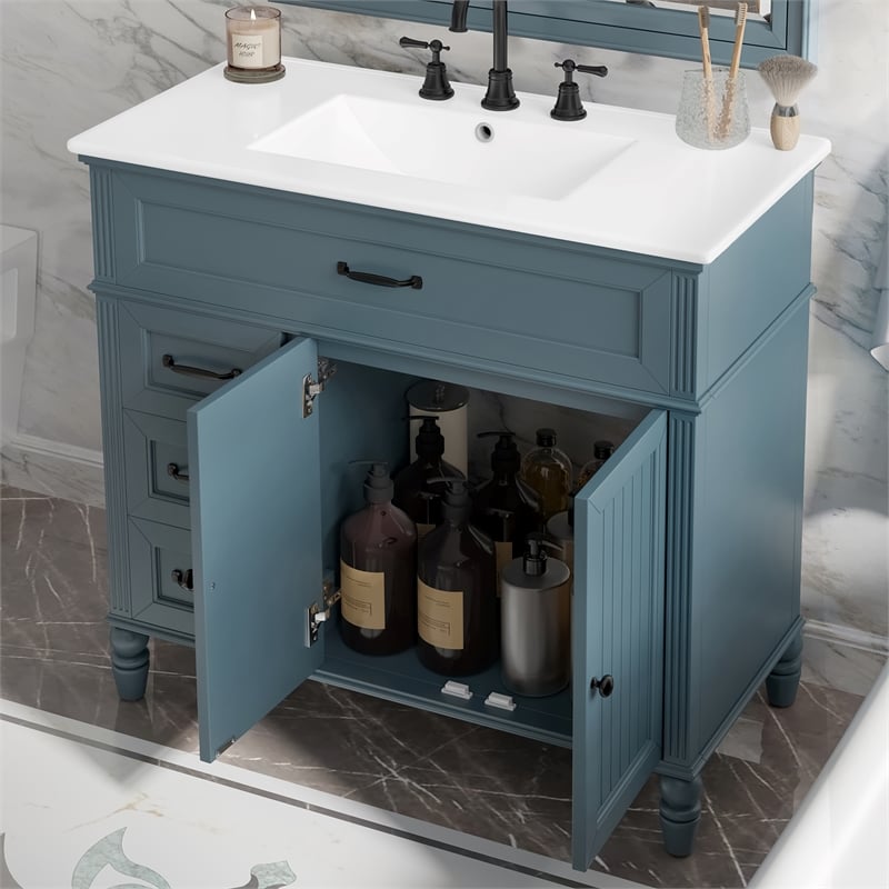 36 Gray  Solid Wood Bathroom Vanity with Sink and Storage Drawers