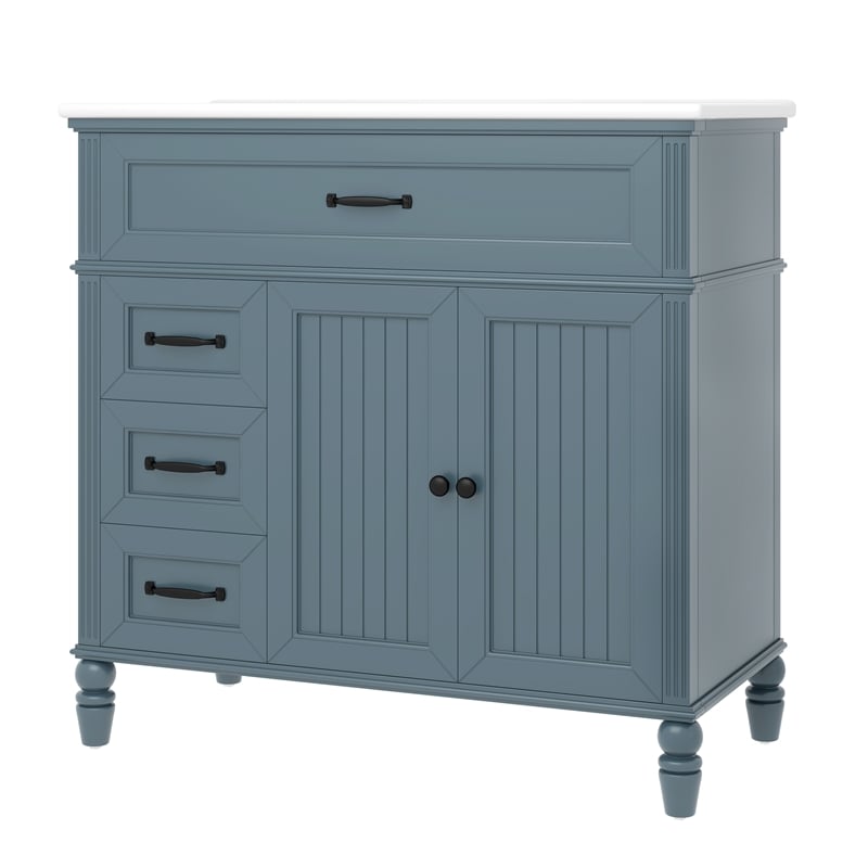 36 Gray  Solid Wood Bathroom Vanity with Sink and Storage Drawers