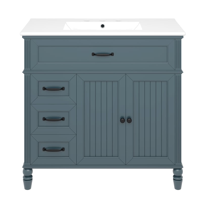 36 Gray  Solid Wood Bathroom Vanity with Sink and Storage Drawers
