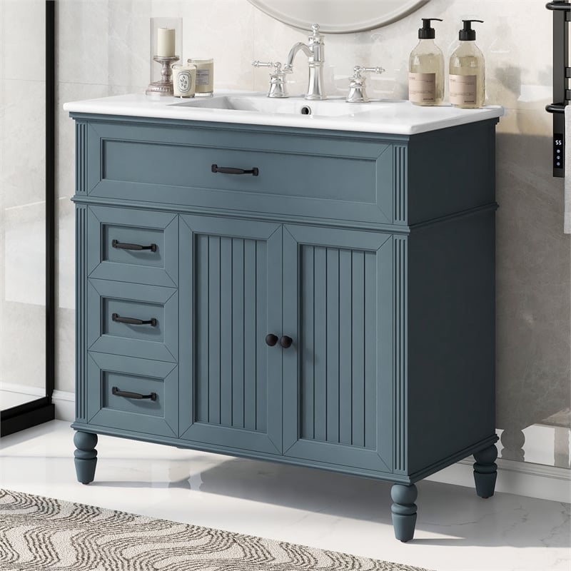 36 Gray  Solid Wood Bathroom Vanity with Sink and Storage Drawers
