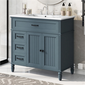 36 Gray  Solid Wood Bathroom Vanity with Sink and Storage Drawers