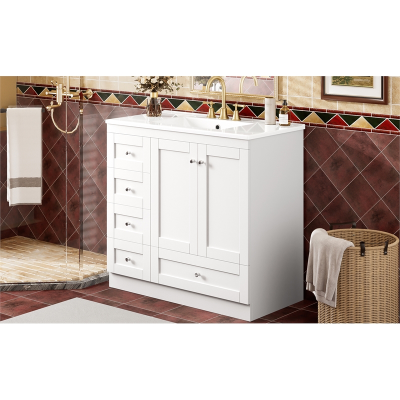 36 Shaker Style Free-Standing bathroom  White Solid Wood Vanity