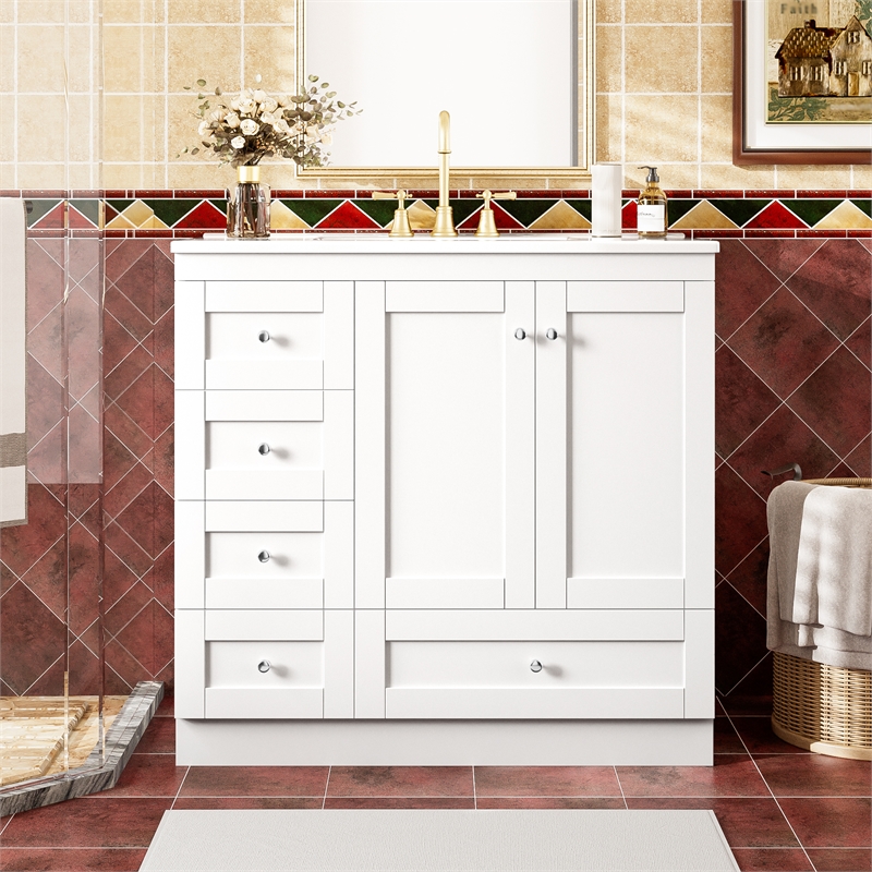 36 Shaker Style Free-Standing bathroom  White Solid Wood Vanity