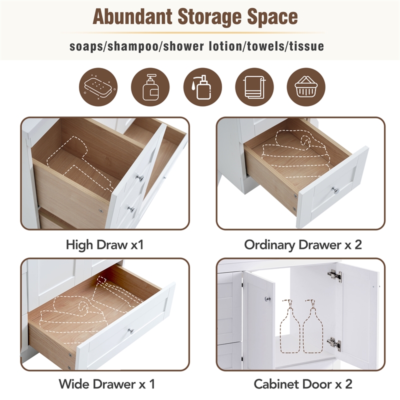 36 Shaker Style Free-Standing bathroom  White Solid Wood Vanity