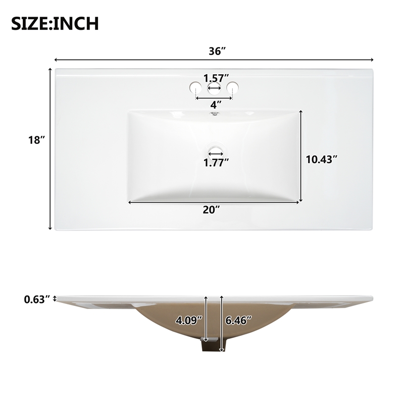 36 Shaker Style Free-Standing bathroom  White Solid Wood Vanity