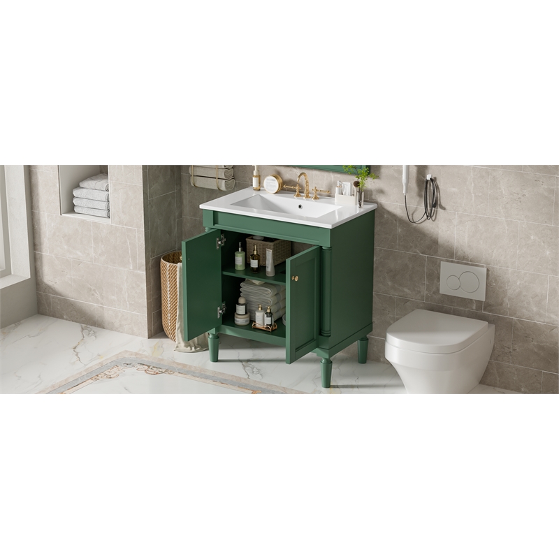 30 Green Solid Wood Bathroom Vanity with ceramic Sink and  Cabinet