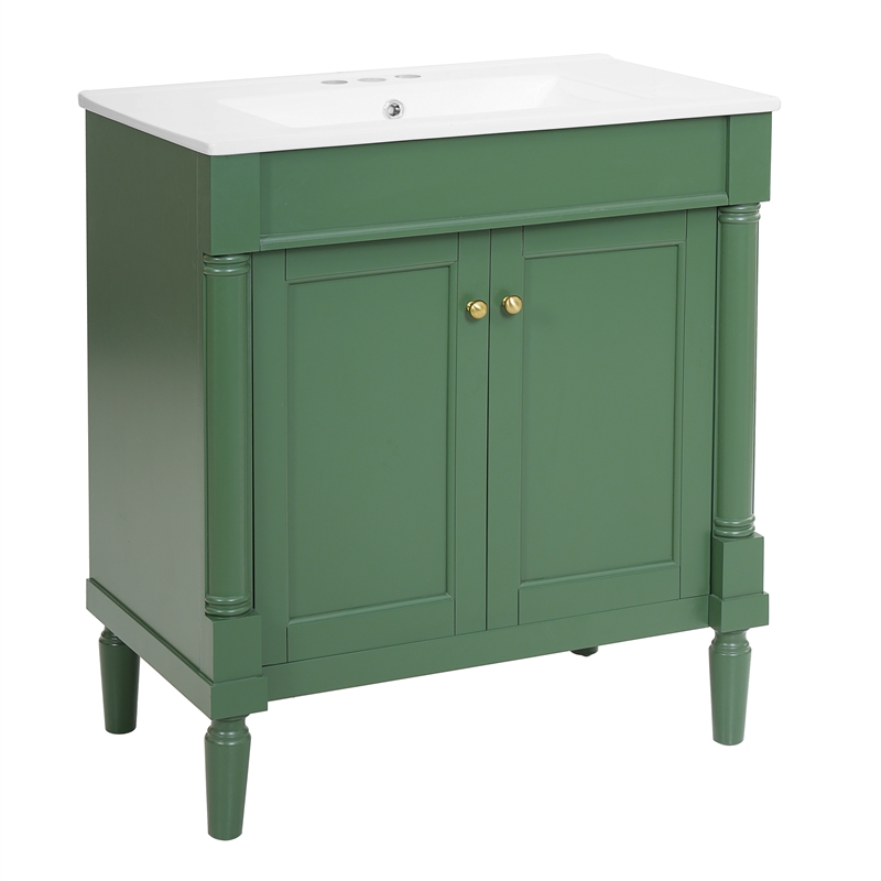 30 Green Solid Wood Bathroom Vanity with ceramic Sink and  Cabinet