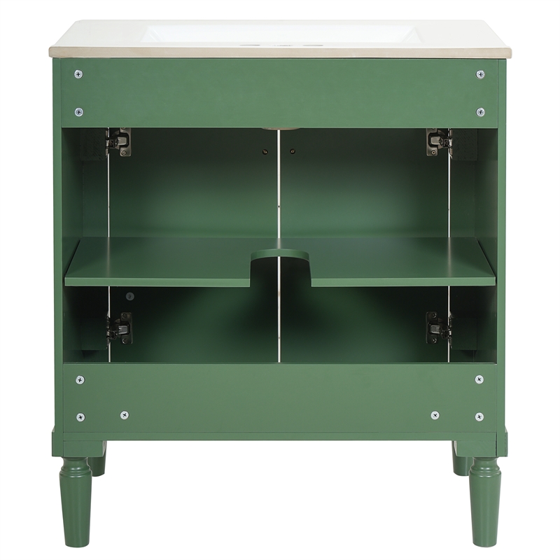 30 Green Solid Wood Bathroom Vanity with ceramic Sink and  Cabinet