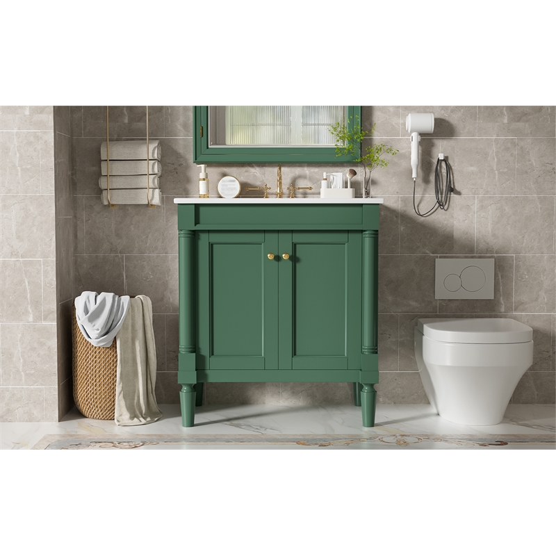 30 Green Solid Wood Bathroom Vanity with ceramic Sink and  Cabinet