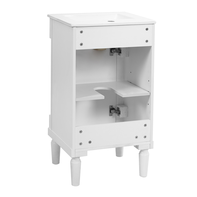 18 French White Solid woodSmall Bathroom Vanity with Adjustable Shelf