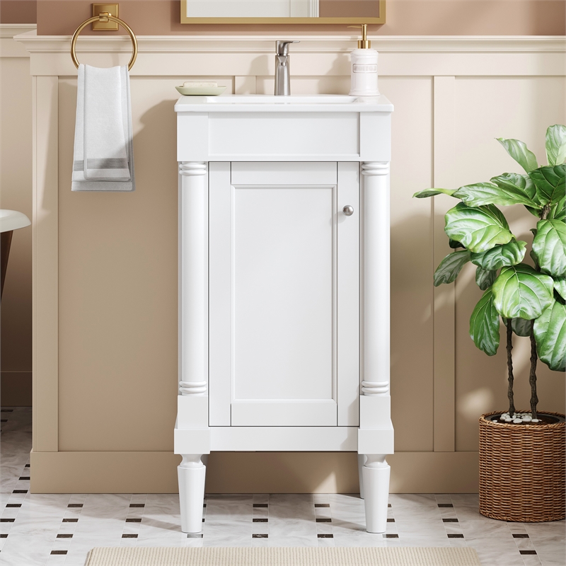 18 French White Solid woodSmall Bathroom Vanity with Adjustable Shelf