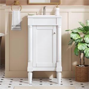 18 French White Solid woodSmall Bathroom Vanity with Adjustable Shelf
