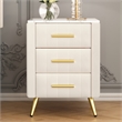Beige Velvet Upholstered 3 Drawer Nightstand with Metal Legs and Marbling Top