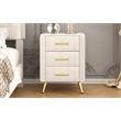 Beige Velvet Upholstered 3 Drawer Nightstand with Metal Legs and Marbling Top